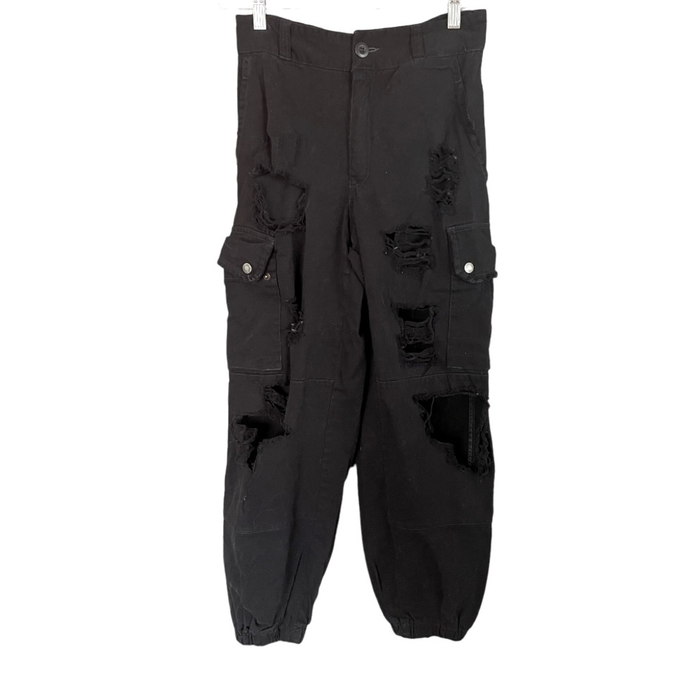 Carmar Black Distressed Baggy Cargo Pants Women's Size‎ 8